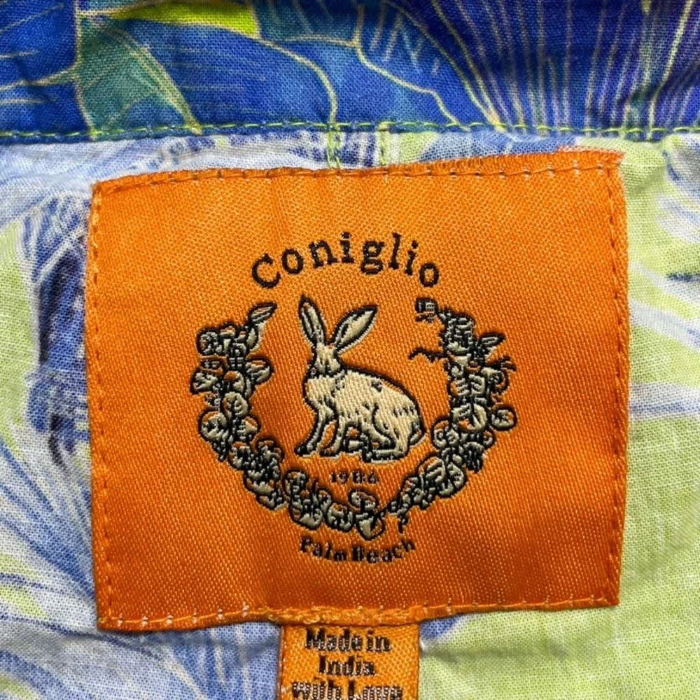 Coniglio Palm Beach Shorts Womens L Green Blue Tropical Leaf Print Excellent